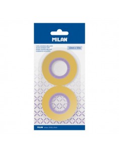 Milan Pack de 2 Cintas Adhesivas - 12mm x 33m - Color Amarillo Transparente