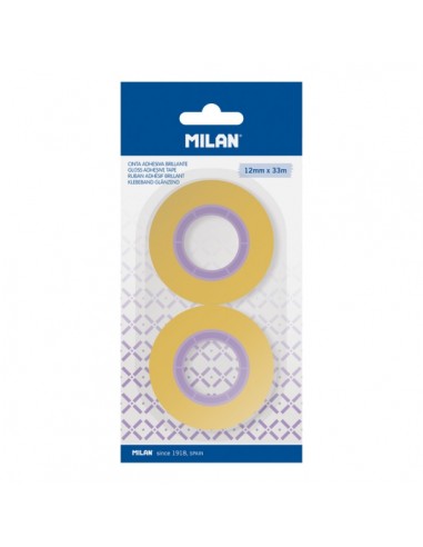 Milan Pack de 2 Cintas Adhesivas - 12mm x 33m - Color Amarillo Transparente