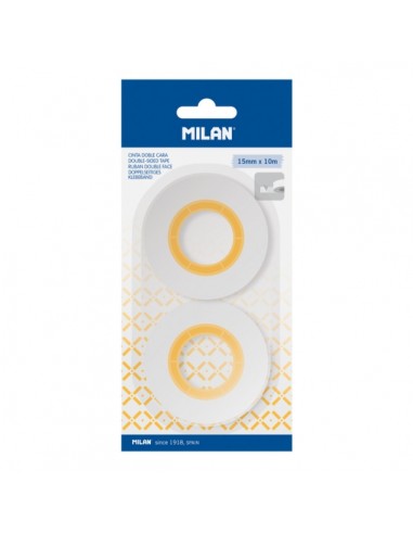 Milan Pack de 2 Cintas Adhesivas de Doble Cara - 15mm x 10m - Color Transparente
