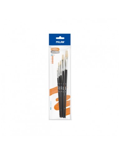 Milan 501 Pack de 5 Pinceles Planos - Formatos Surtidos - Color Negro