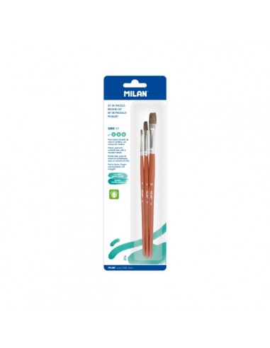 Milan 121 Pack de 3 Pinceles Planos - Formatos Surtidos - Color Madera Oscuro