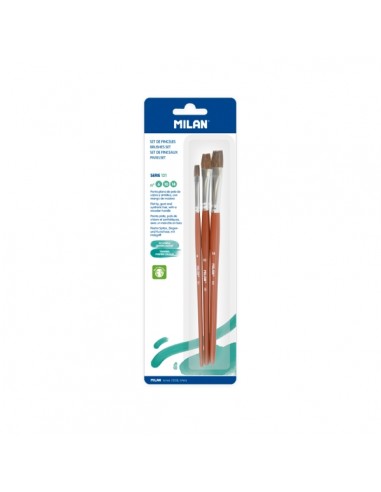 Milan 121 Pack de 3 Pinceles Planos - Formatos Surtidos - Color Madera Oscuro