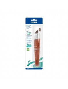Milan 121 Pack de 3 Pinceles Planos - Formatos Surtidos - Color Madera Oscuro