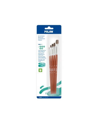 Milan 121 Pack de 3 Pinceles Planos - Formatos Surtidos - Color Madera Oscuro