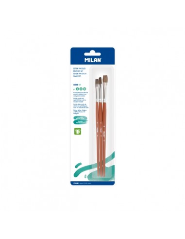 Milan 121 Pack de 3 Pinceles Planos - Formatos Surtidos - Color Madera Oscuro