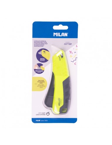 Milan Compact Acid Cuter Autoretractable - Hoja Ceramica Reemplazable - Bloqueo de Seguridad - Ergonomico - Color Amarillo