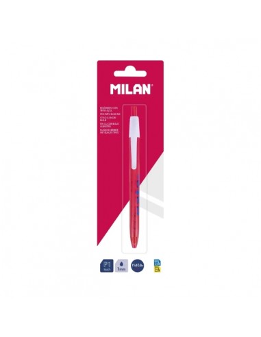 Milan P1 NataÂ® 624 Boligrafo de Bola Retractil - Punta Redonda 1mm - Tinta Color Azul - Cuerpo de Color Rosa Blanco