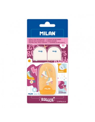 Milan Capsule Roller Afilaborra - 2 Gomas de Recambio - Cuchilla de Acero de Seguridad - Color Rosa