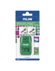 Milan Compact Afilaborra - 2 Gomas de Recambio - Cuchilla de Acero de Seguridad - Doble Agujero para Normal y Maxi - Colores