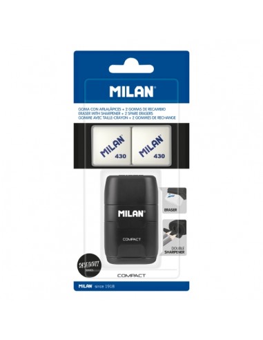 Milan Compact Shadow Afilaborra - 2 Gomas de Recambio - Cuchilla de Acero de Seguridad - Doble Agujero para Normal y Maxi -