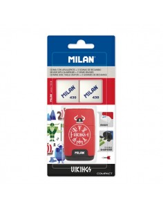 Milan Compact Vikings Afilaborra - 2 Gomas de Recambio - Cuchilla de Acero de Seguridad - Doble Agujero para Normal y Maxi -