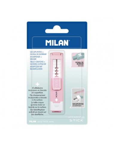 Milan Stick-Afilaborra - Superficie Antibacteriana - Cuchilla de Acero al Carbono - Miga de Pan - Color Rosa