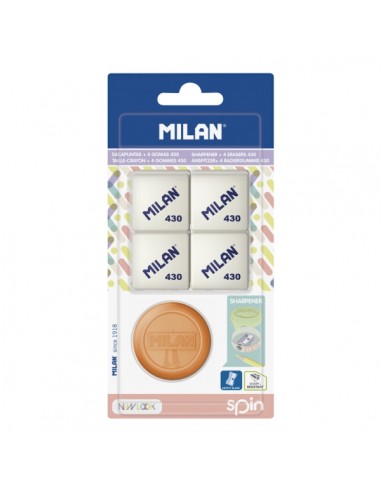 Milan Spin New Look Pack de Sacapuntas-4 Gomas 430 - Colores Surtidos