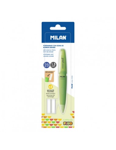 Milan Capsule Fluo Portaminas 1.3mm - Incluye 2 Gomas de Recambio - Colores Surtidos