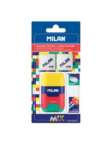 Milan Compact Mix Afilaborra - 2 Gomas de Recambio - Cuchilla de Acero de Seguridad - Doble Agujero para Normal y Maxi -