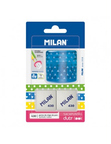 Milan Duet Look Pack de Sacapuntas-2 Gomas 430 - Color Azul