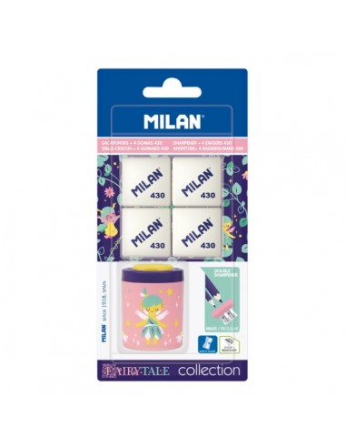 Milan Collection Fairy Tale Pack de Sacapuntas-4 Gomas 430 - Colores Surtidos