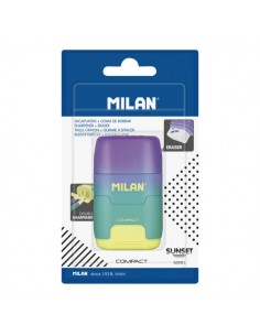 Milan Compact Sunset Afilaborra - Cuchilla de Acero de Seguridad - Doble Agujero para Normal y Maxi - Color Turquesa