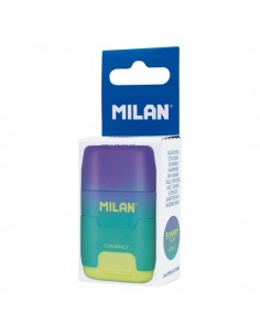 Milan Compact Sunset Afilaborra con 2 Gomas de Borrar - Sacapuntas Doble - Cuchilla de Seguridad - Color Turquesa