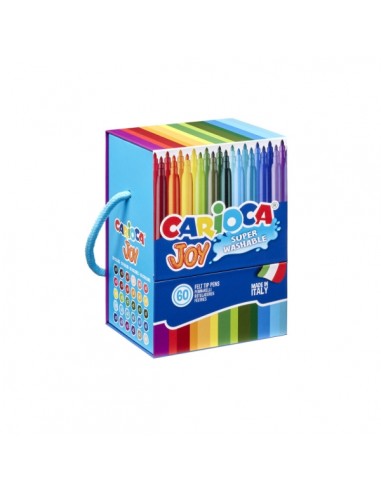 Carioca Joy Caja Rigida con 60 Rotuladores - Punta 2.8mm Bloqueada - Capuchon Ventilado - Lavables - Colores Surtidos
