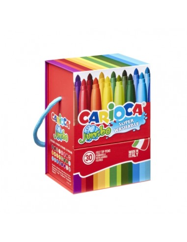Carioca Jumbo Caja Rigida con 30 Rotuladores - Punta 6mm - Superlavables - Colores Surtidos