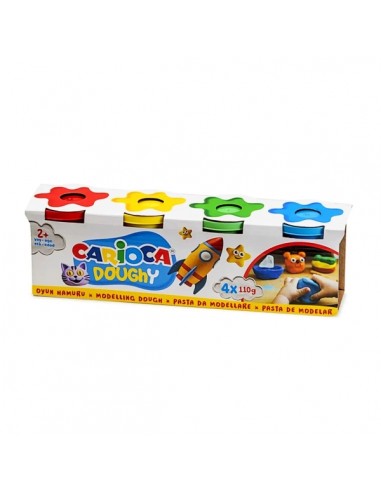 Carioca Doughy Pack con 4 Botes de Pasta de Modelar 110gr - Blanda y Flexible - Facil de Amasar y Moldear - Ideal para