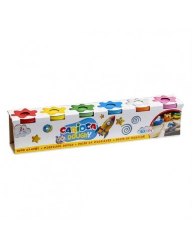Carioca Doughy Pack con 6 Botes de Pasta de Modelar 110gr - Blanda y Flexible - Facil de Amasar y Moldear - Ideal para