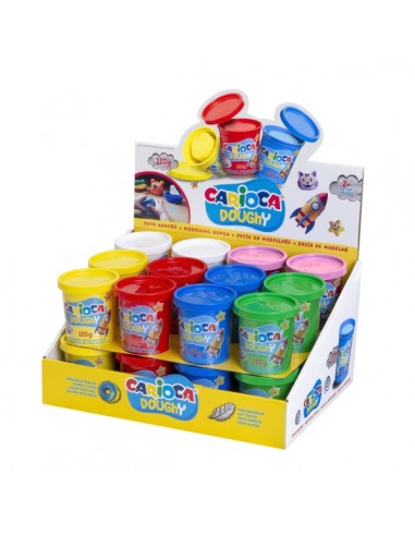 Carioca Doughy Expositor con 26 Botes de Pasta de Modelar 120gr - Blanda y Flexible - Facil de Amasar y Moldear - Ideal para