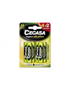 Cegasa Super Alkaline Pack de 6 Pilas LR6 AA - Alto Rendimiento - Fiabilidad - Tecnologia Avanzada