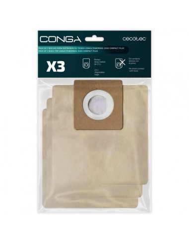 Cecotec Pack de 3 Bolsas de Recambio para Conga Powerbag 2500 - Alta Capacidad de Filtracion - Faciles de Instalar - Material