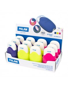 Milan School Expositor con 12 Gomas con Funda Protectora - Miga de Pan - Caucho Sintetico - Colores Surtidos