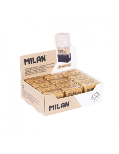 Milan Master Gum Expositor con 12 Gomas para Bellas Artes - Funda Rigida - Miga de Pan - Caucho Sintetico - Color Marron
