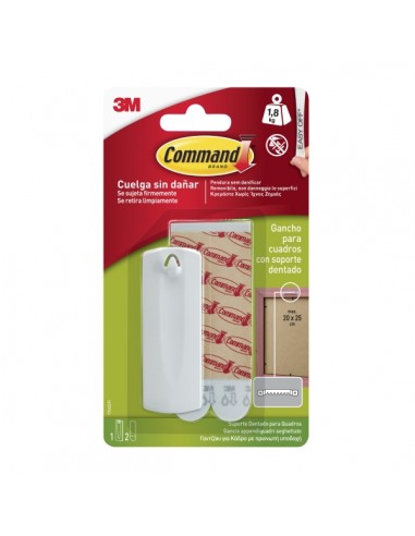 Command Gancho para Cuadros - 2 Tiras Adhesivas - Soporta hasta 1.8kg - Especial Cuadros con Soporte Dentado - Color Blanco