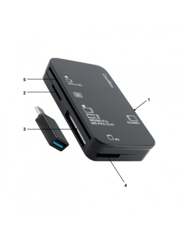 Coolbox Lector de Tarjetas USB-A - Compatible con SD-SDHC-SDXC-MMC-RSMMC-Micro SD-Micro SDHC-Micro SDXC-MS-MS Pro