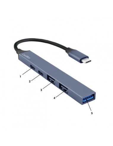 CoolBox 5 en 1 Hub miniDOCK5 USB-C - 1x USB-C PD2.0-1x USB-C-1x USB-A 3.2 Gen1-2x USB-A 2.0 - Color Gris