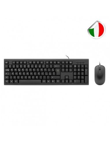 Coolbox COO-KTR-02UIT Pack USB Teclado 105 Teclas - QWERTY Italiano-Raton 3 Botones - Uso Ambidiestro - Color Negro
