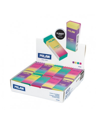 Milan Nata 320 Sunset Expositor con 20 Gomas de Borrar - Colores Surtidos