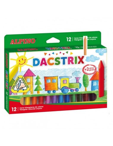 Alpino Dacstrix Pack de 12 Ceras Semiblandas de Colores - Forma Triangular - Mezclables - No Manchan - Colores Surtidos