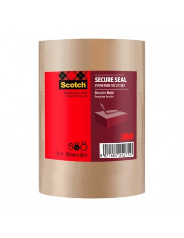 Scotch Pack de 3 Precintos de Embalaje - 50mm x 66m - Sellado Seguro - Color Marron