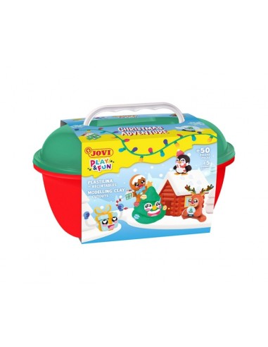 Jovi Play & Fun Cofre Christmas Adventure con 24 Barras de Plastilina 15gr-Modeladores-Recortables - Sin Gluten - Base