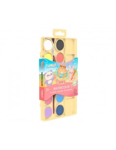 Jovi Kawaii Pack de 12 Acuarelas en Pastilla 22mm-Pincel - Facilmente Mezclables - Colores Kawaii Surtidos