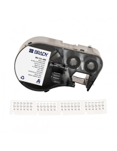 Brady M4-131-499 Cinta de Etiquetas Original Tela de Nylon - Texto Negro sobre Fondo Blanco - Ancho 25 40mm x Alto 12 70mm