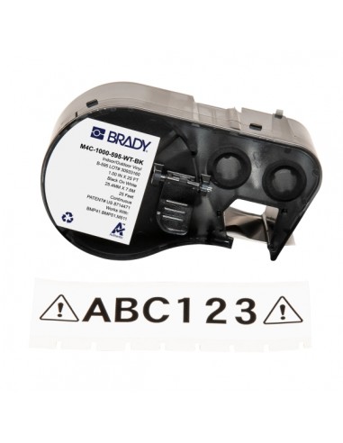 Brady M4C-1000-595-WT-BK Cinta de Etiquetas Original Vinilo - Texto Negro sobre Fondo Blanco - Ancho 25 40mm x 7 62m