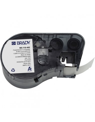 Brady M5-118-492-Cinta de Etiquetas Original Poliester Ultrafinas para Laboratorio - Texto Negro sobre Fondo Blanco - Ancho