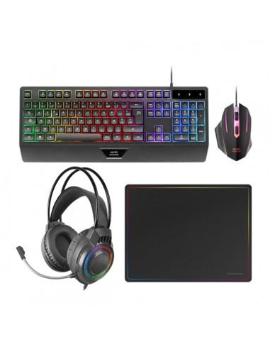 Mars Gaming MCP124PRO Combo Pack Gaming 4en1 - Teclado Hibrido H-Mech - Disposicion QWERTY ES - Raton 3200dpi - Alfombrilla