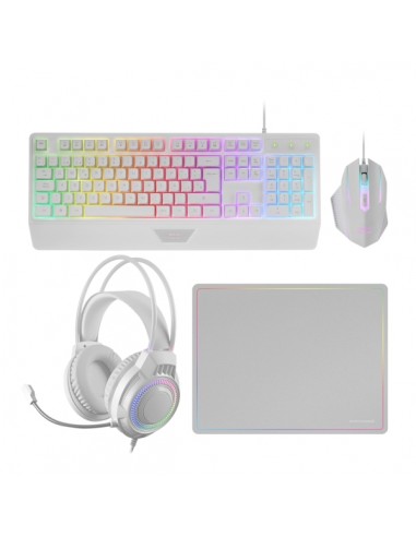 Mars Gaming MCP124PRO Combo Pack Gaming 4en1 - Teclado Hibrido H-Mech - Disposicion QWERTY ES - Raton 3200dpi - Alfombrilla