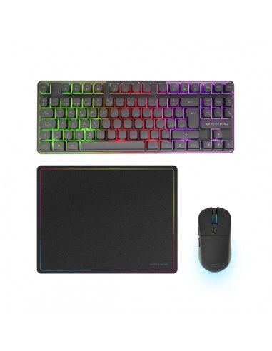 Mars Gaming MCPWTKL Combo Pack Gaming 3en1 - Teclado Hibrido H-Mech Formato TKL - Disposicion QWERTY ES - Raton 3200dpi -