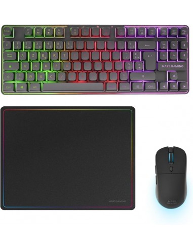 Mars Gaming MCPWTKL Combo Pack Gaming 3en1 - Teclado Hibrido H-Mech Formato TKL - Disposicion Francesa AZERTY FR - Raton