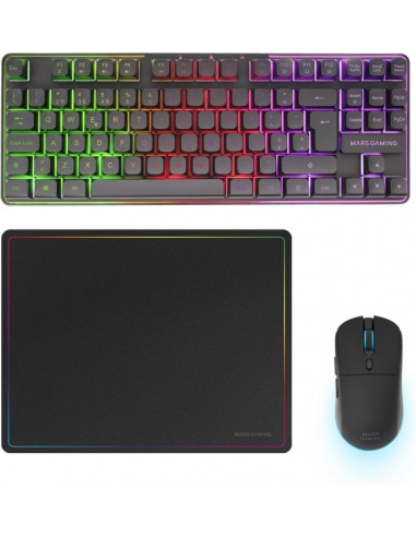 Mars Gaming MCPWTKL Combo Pack Gaming 3en1 - Teclado Hibrido H-Mech Formato TKL - Disposicion Portuguesa QWERTY PT - Raton