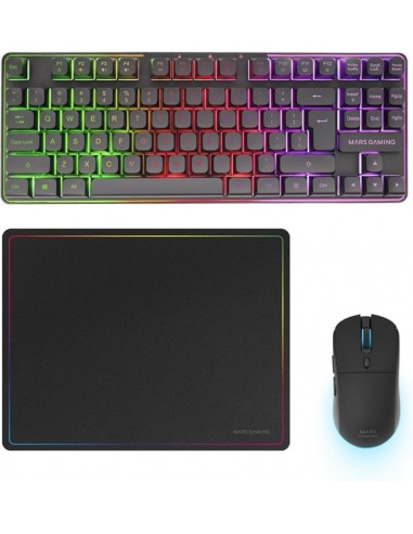 Mars Gaming MCPWTKL Combo Pack Gaming 3en1 - Teclado Hibrido H-Mech Formato TKL - Disposicion Internacional QWERTY US - Raton